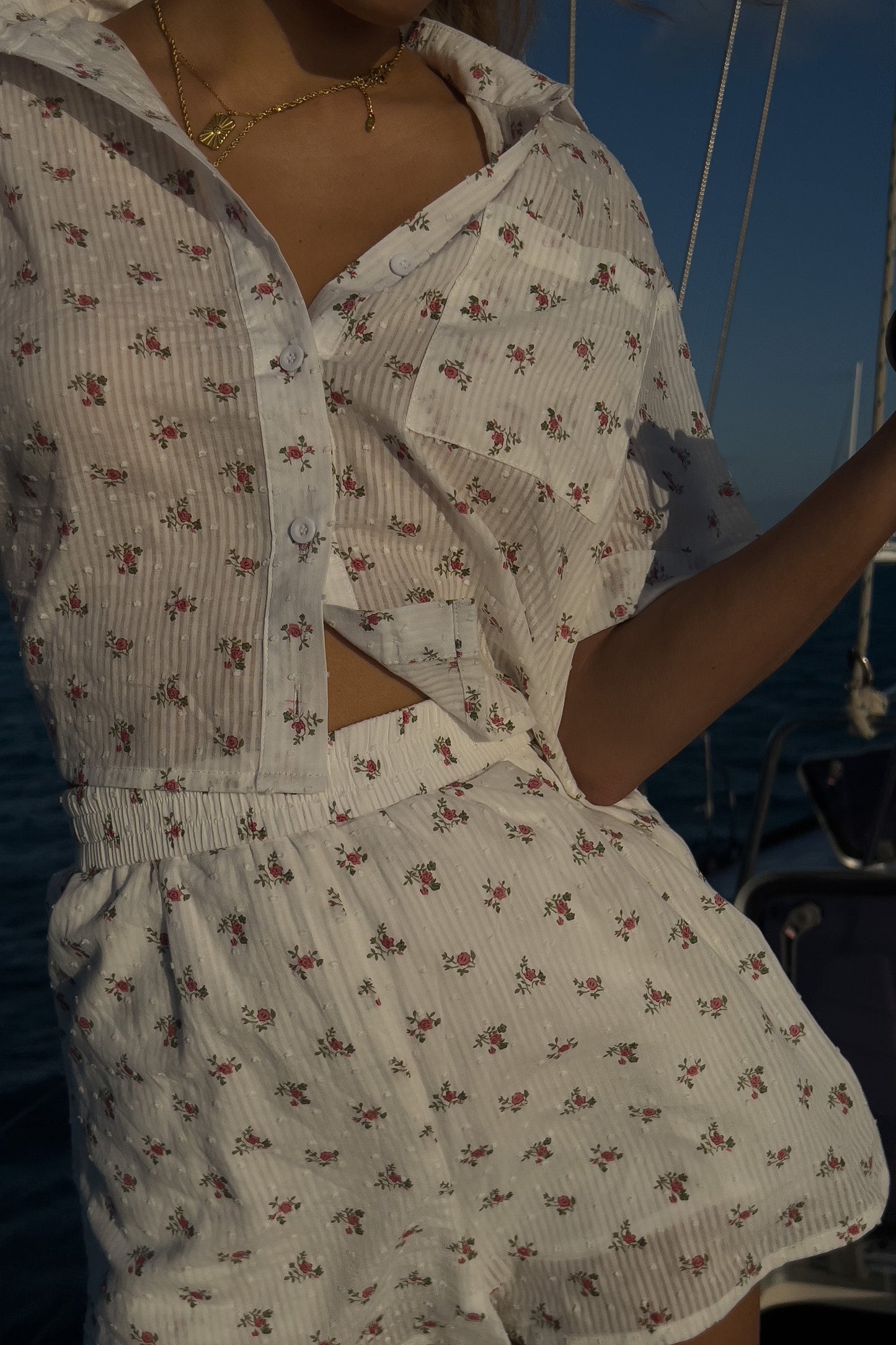 Rosy Collared Shorts Set — French Florets