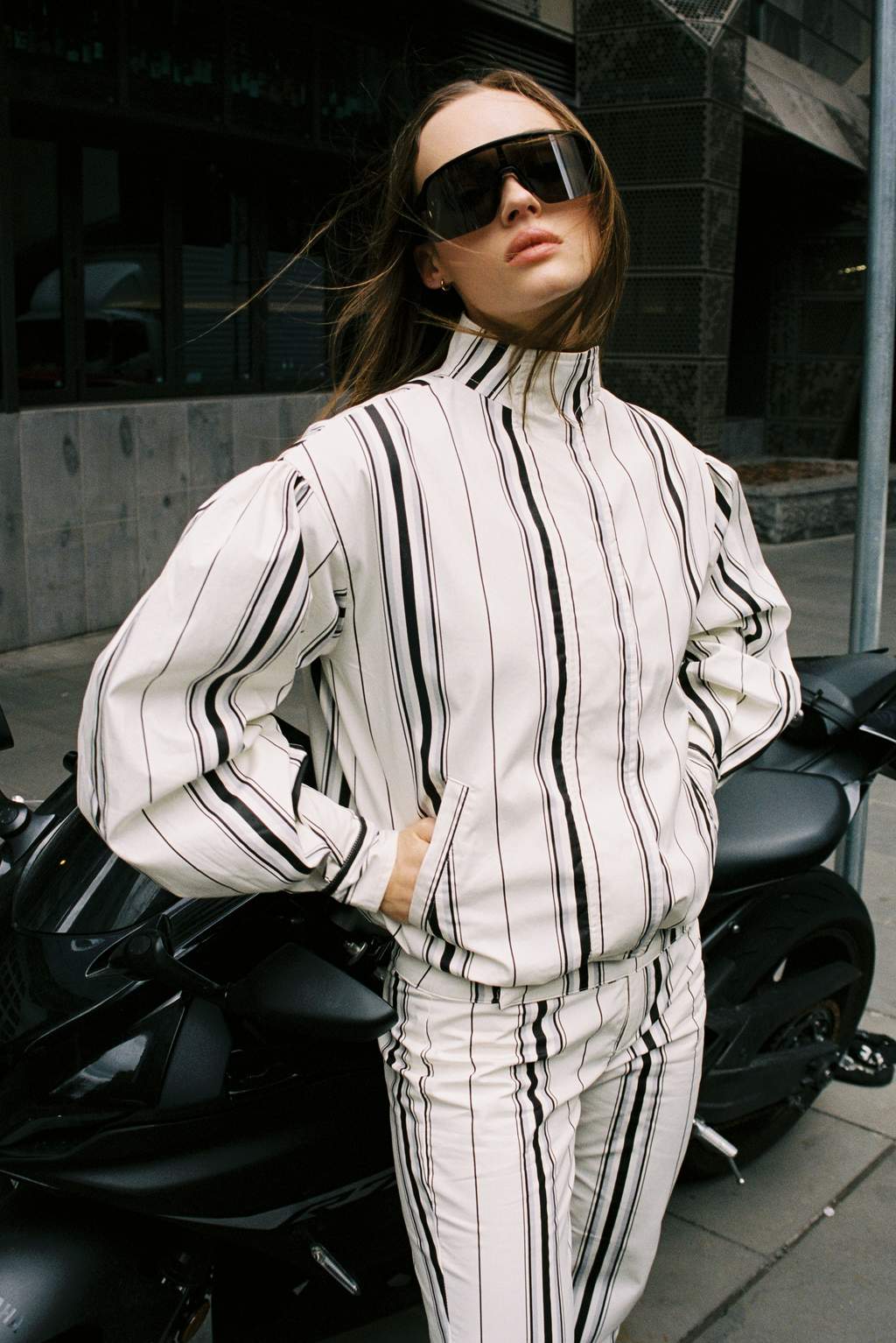 Stacy Cotton Boxy Jacket — Offwhite Striped