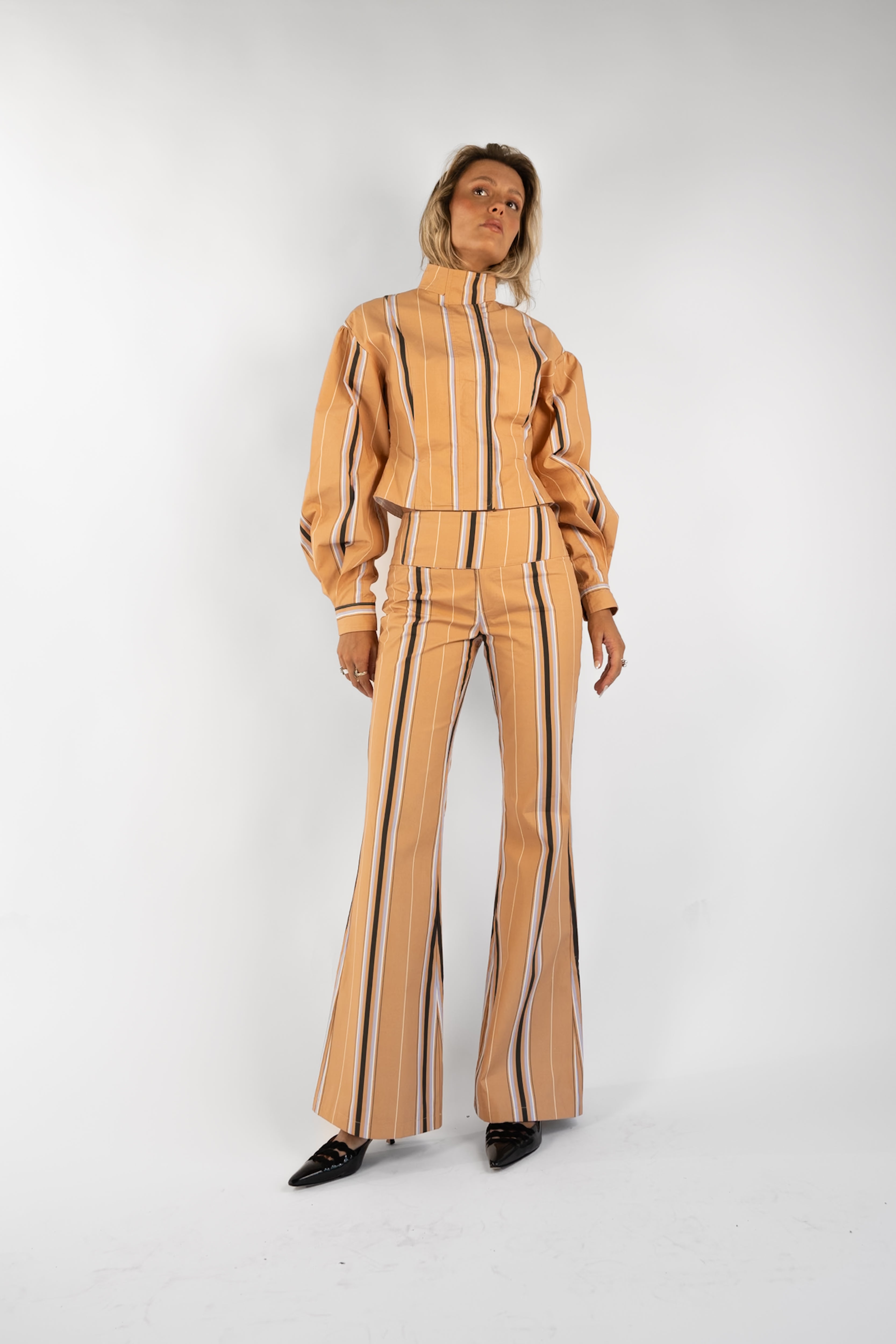 Tilly Cotton Trouser — Camel Striped