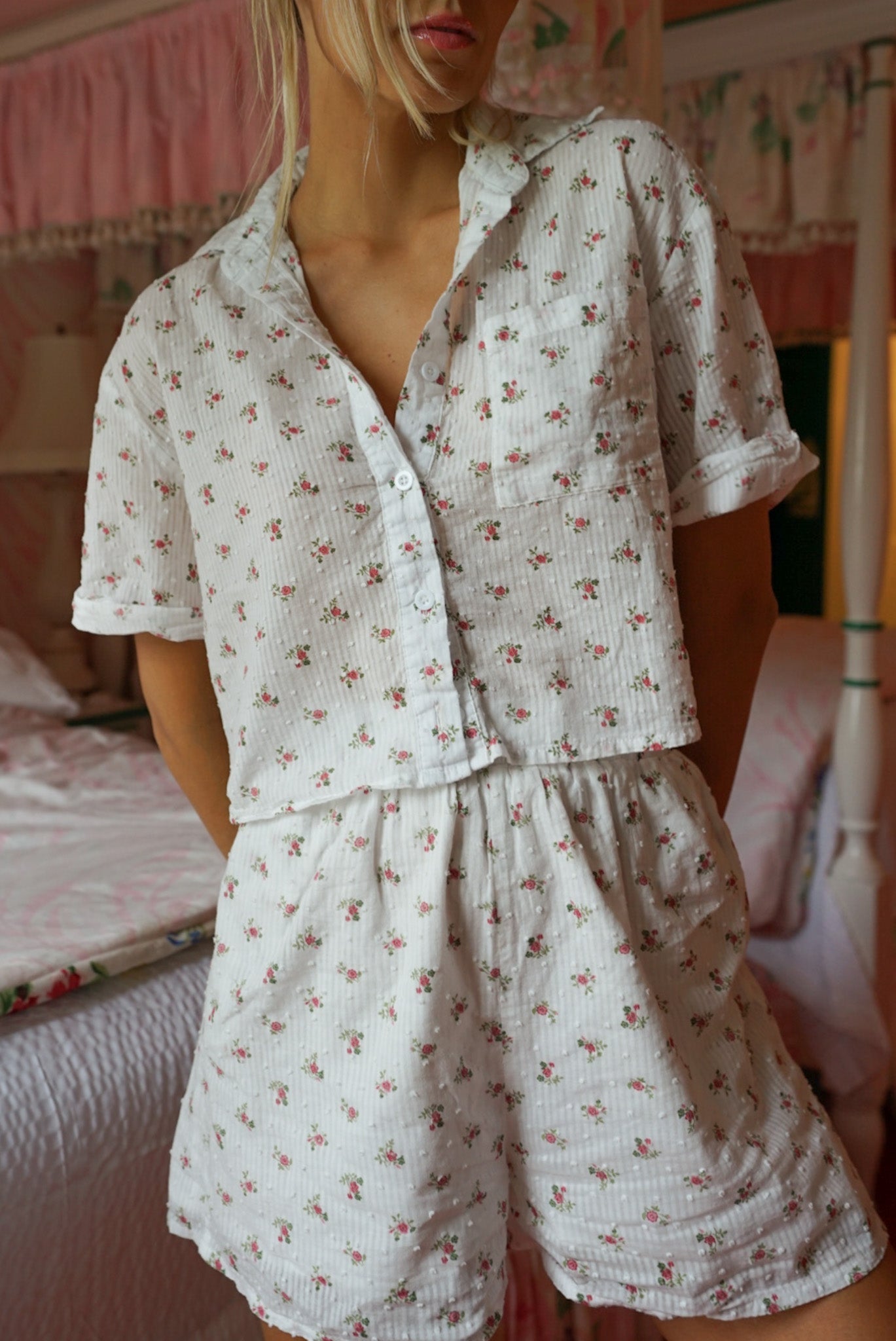 Rosy Collared Shorts Set — French Florets