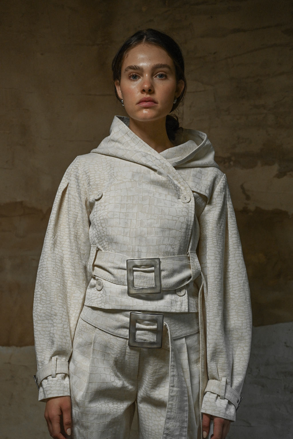 Ganna Belted Jacket — Snakeskin Jacquard