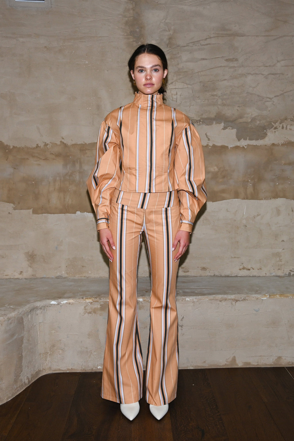 Mindy Cotton Jacket — Camel Striped