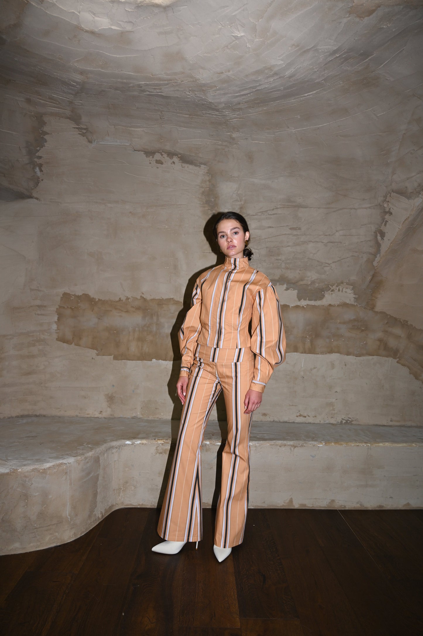 Tilly Cotton Trouser — Camel Striped