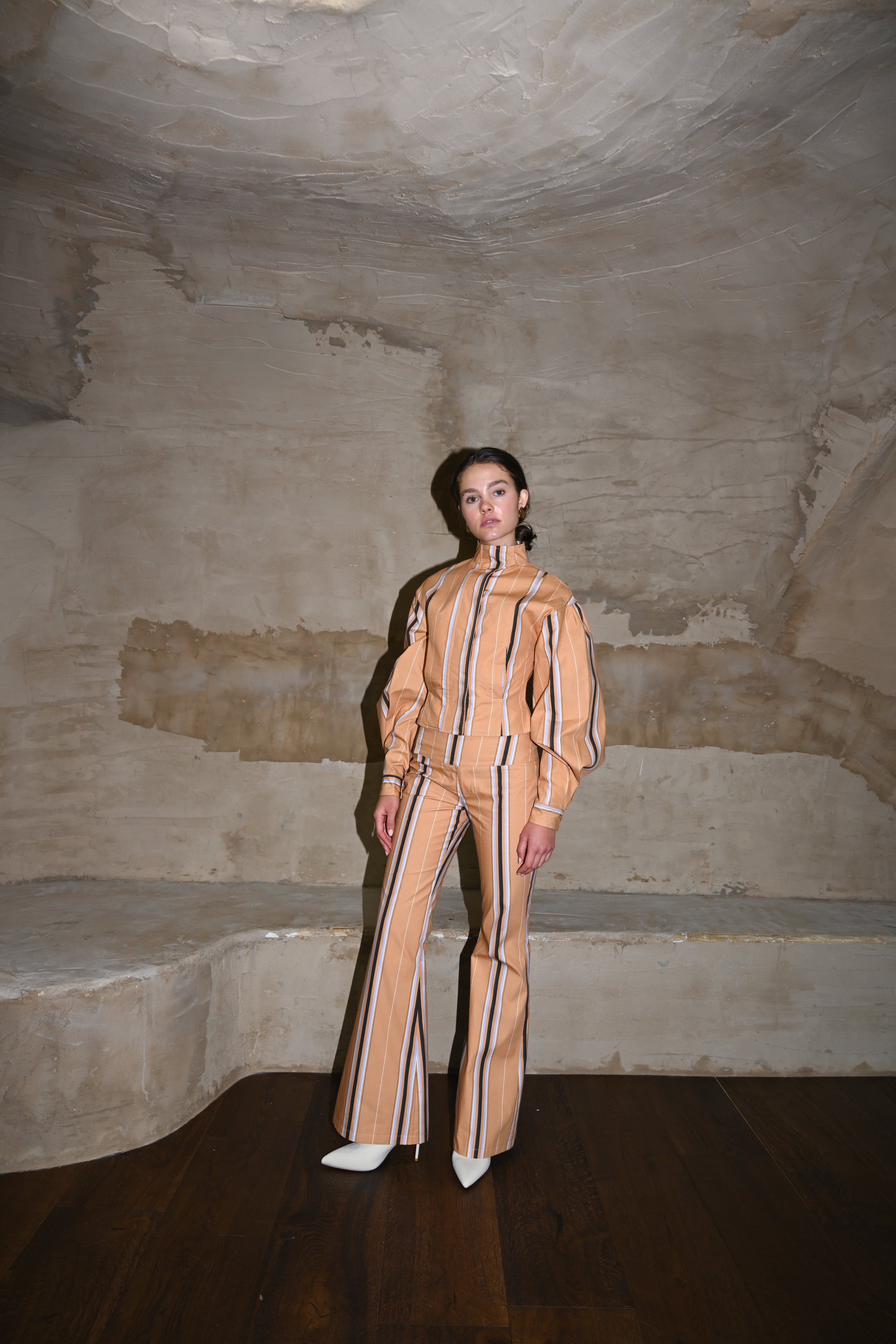 Tilly Cotton Trouser — Camel Striped