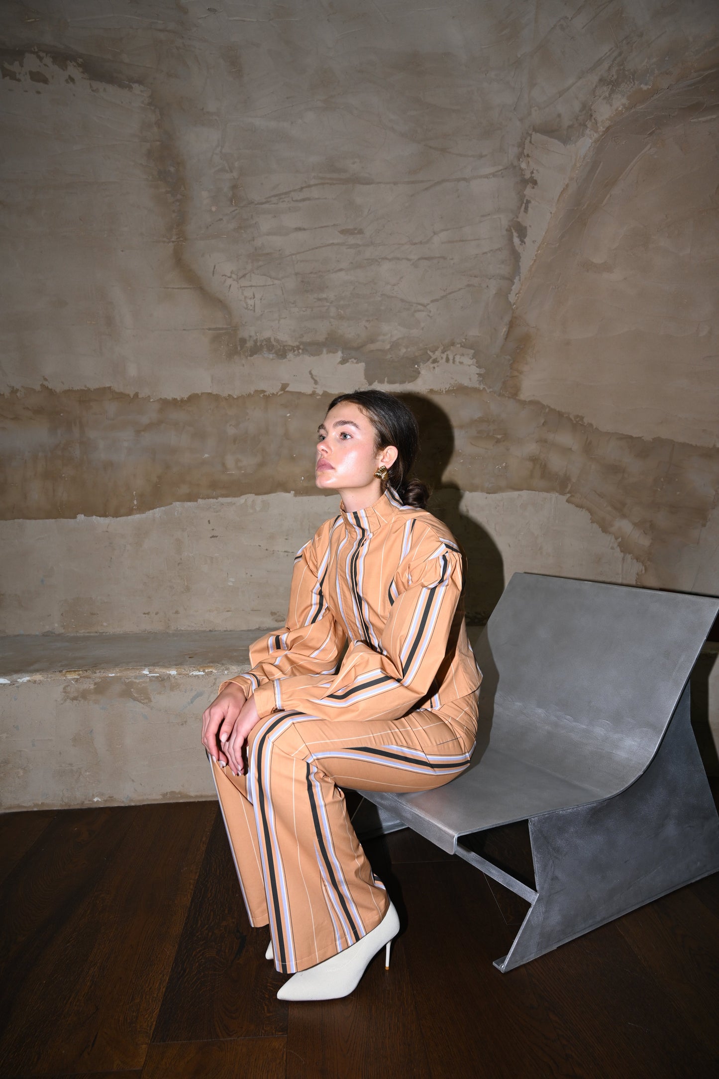 Tilly Cotton Trouser — Camel Striped