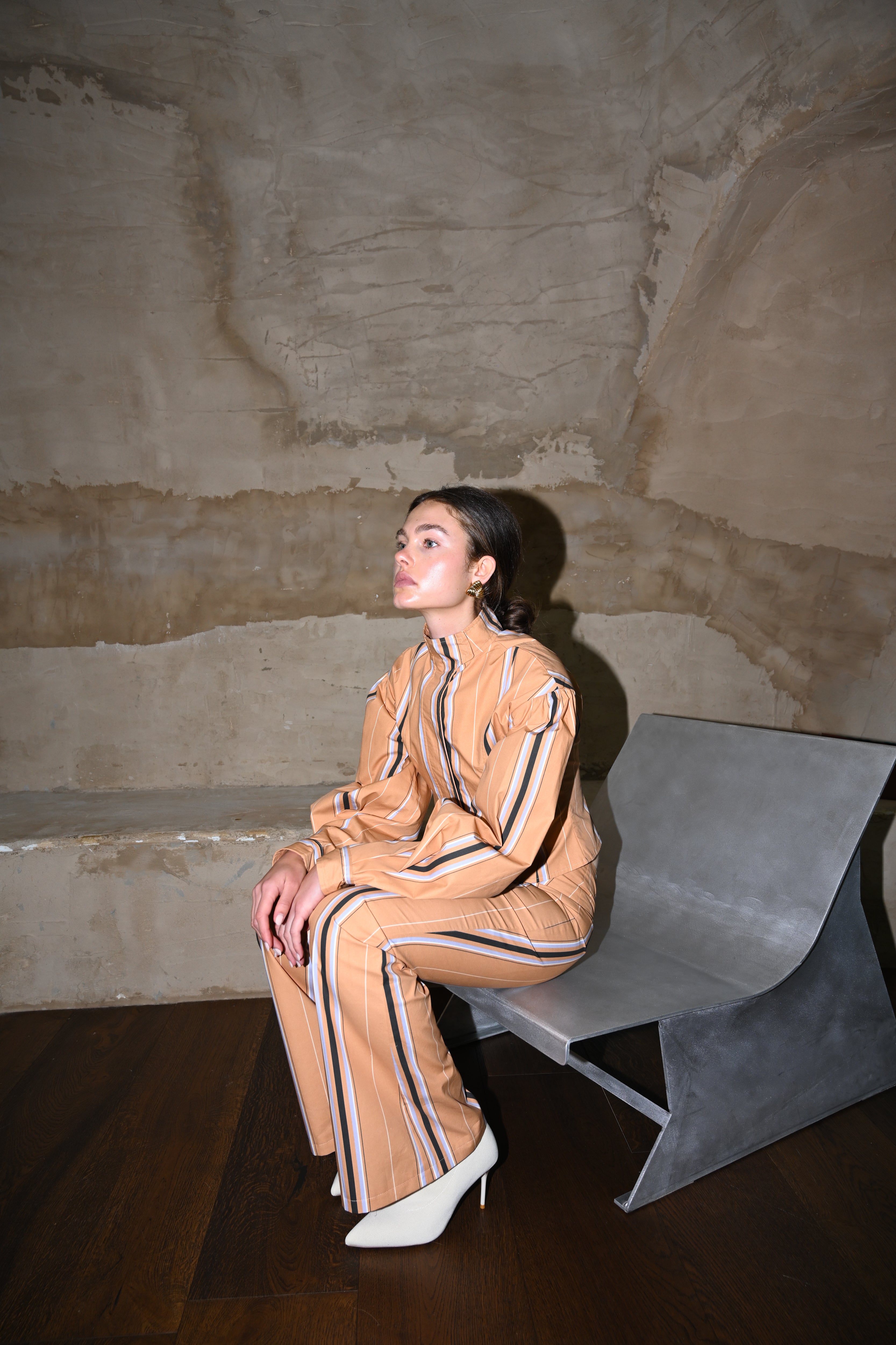 Tilly Cotton Trouser — Camel Striped