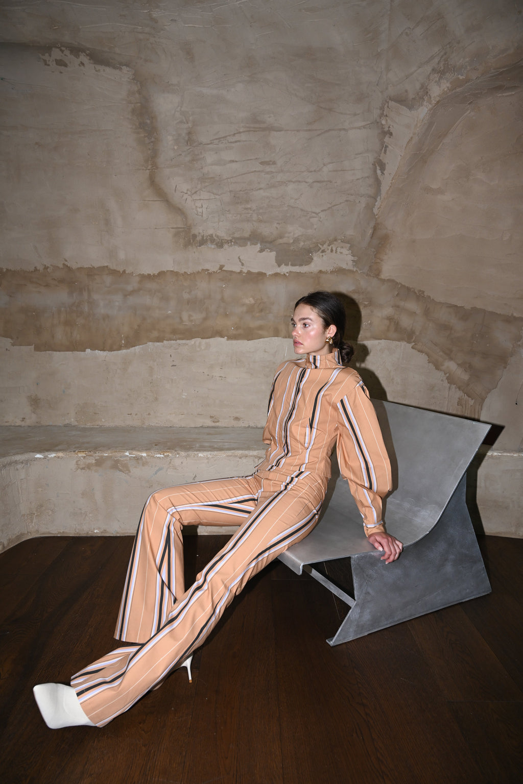 Mindy Cotton Jacket — Camel Striped