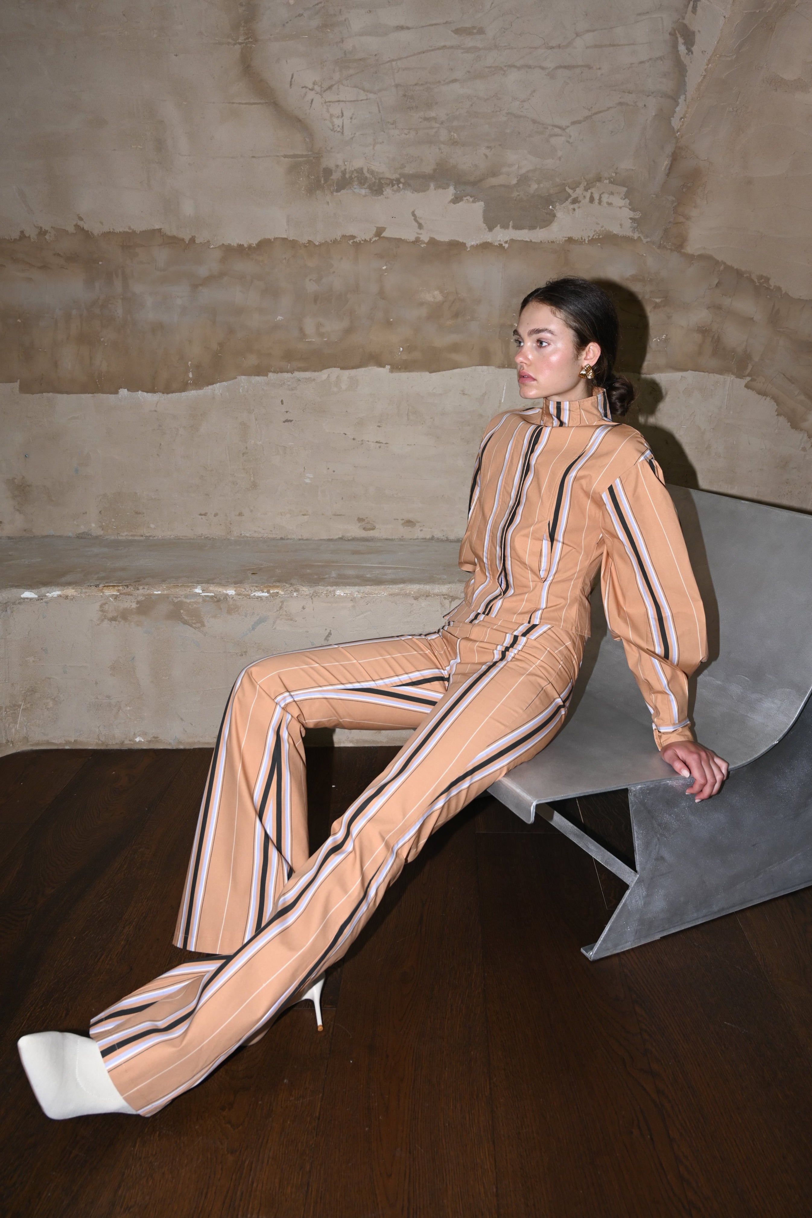 Tilly Cotton Trouser — Camel Striped