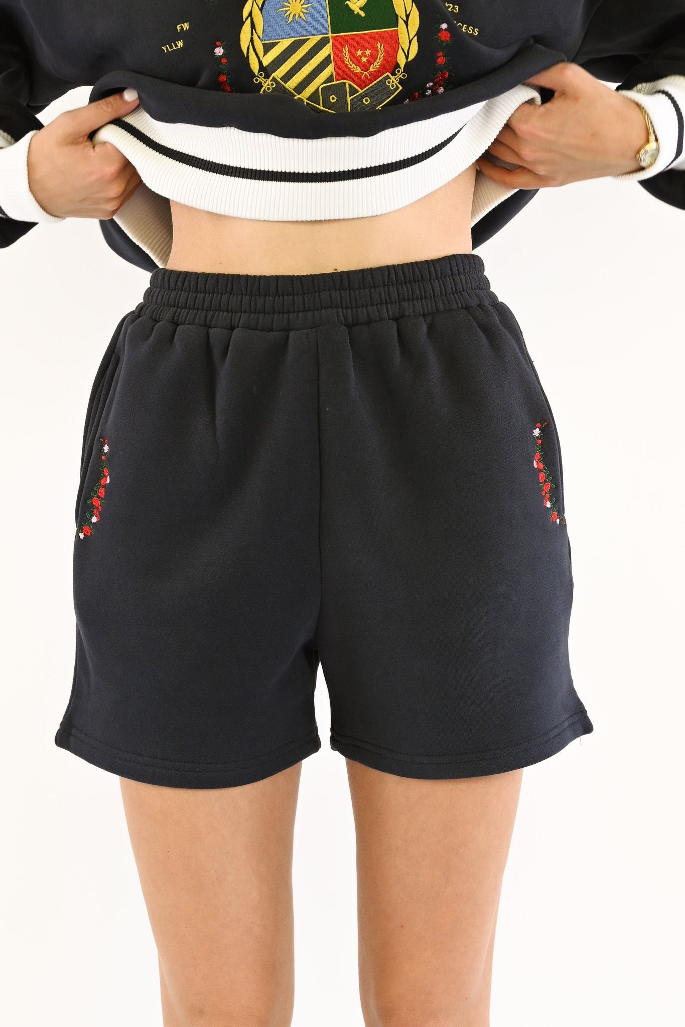 Herald Floral Sweat Shorts — Navy