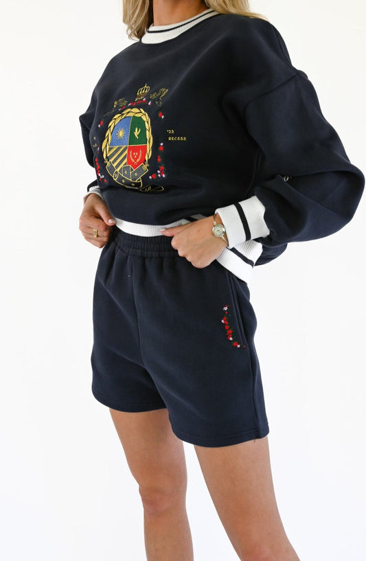 Herald Floral Sweat Shorts — Navy