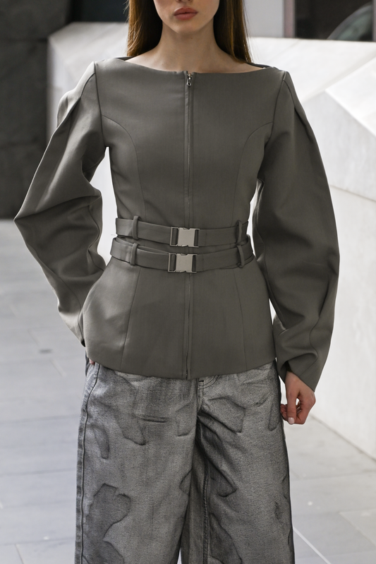 Vyana Belted Jacket — Slate