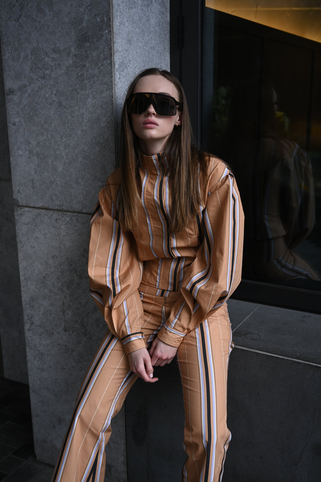 Mindy Cotton Jacket — Camel Striped