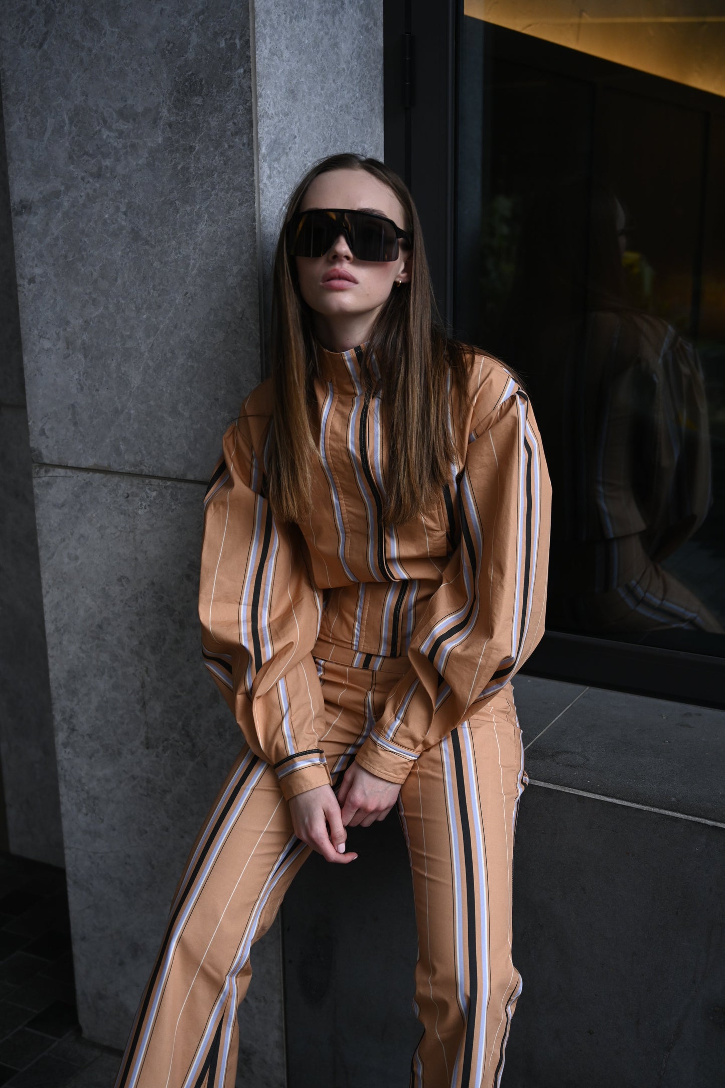 Mindy Cotton Jacket — Camel Striped