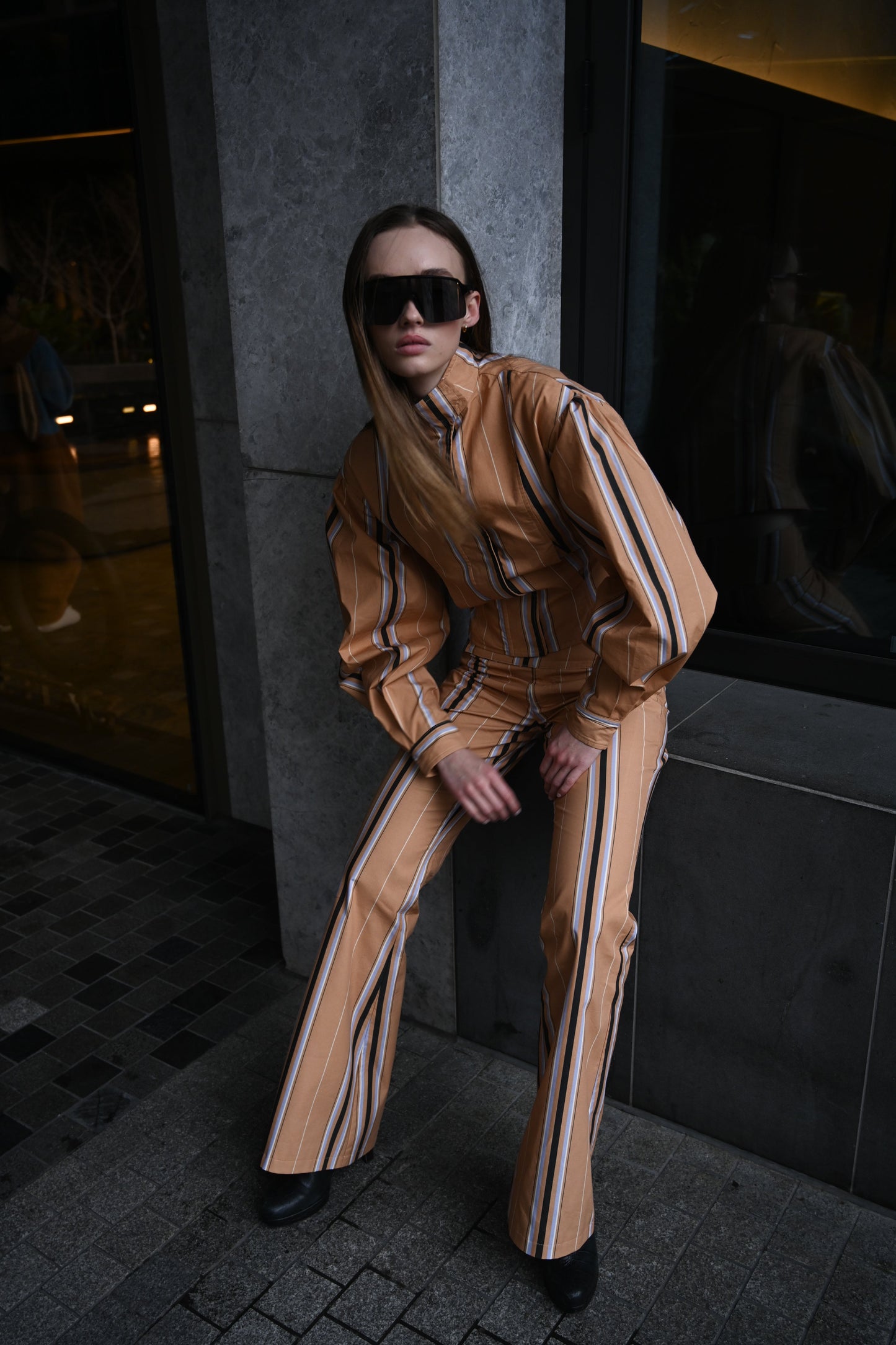 Mindy Cotton Jacket — Camel Striped