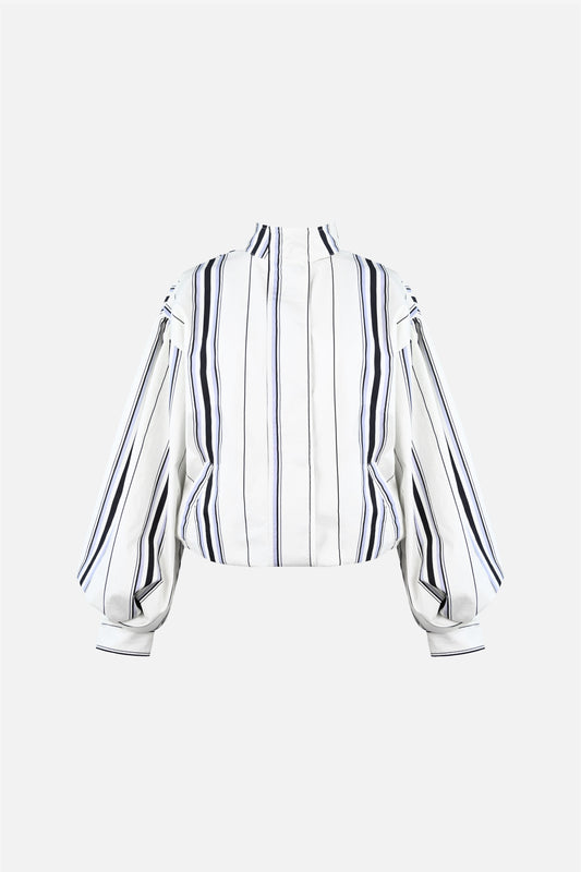 Stacy Cotton Boxy Jacket — Offwhite Striped