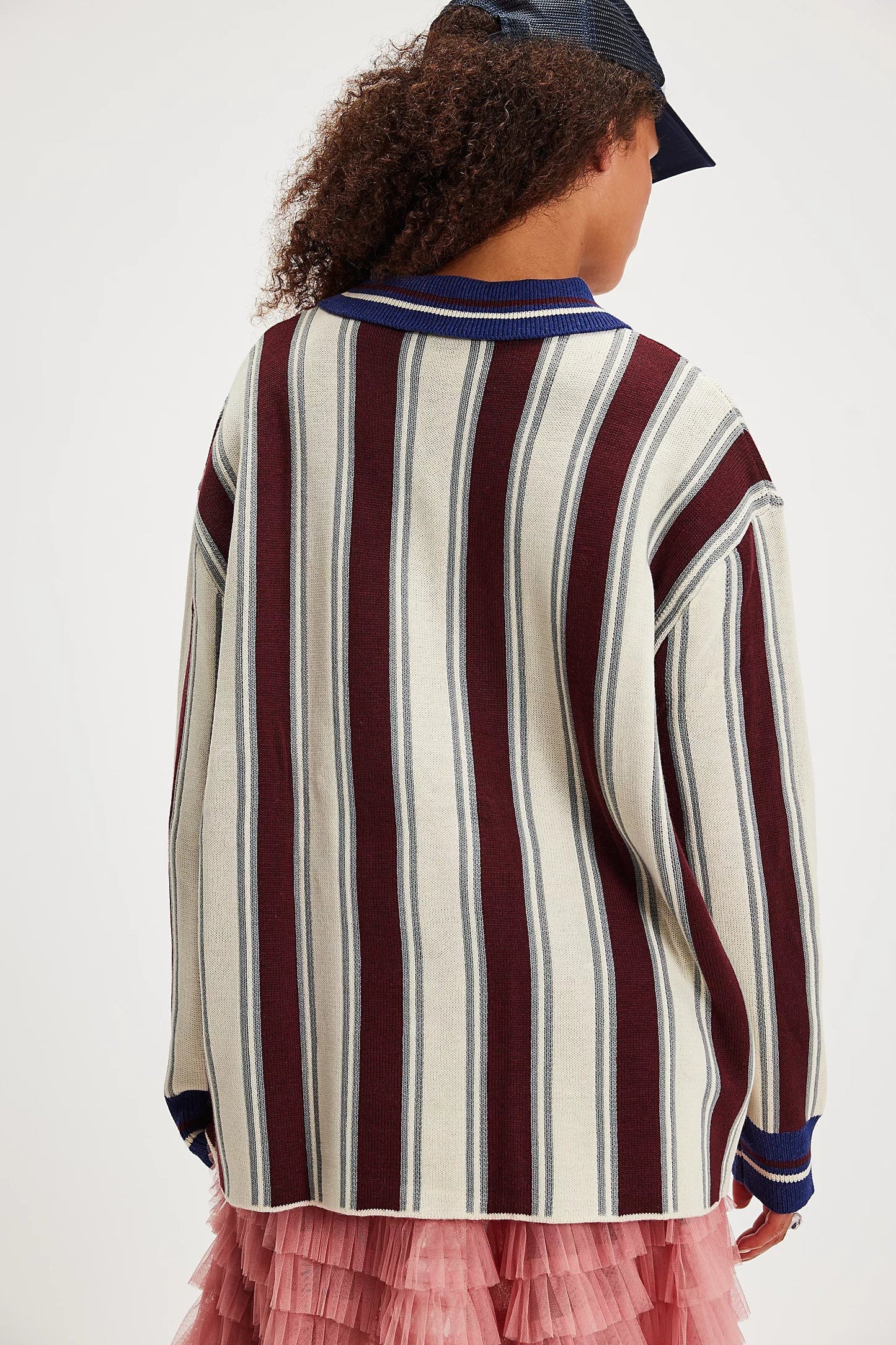 Racer Oversized Knit — Burgundy Stripe