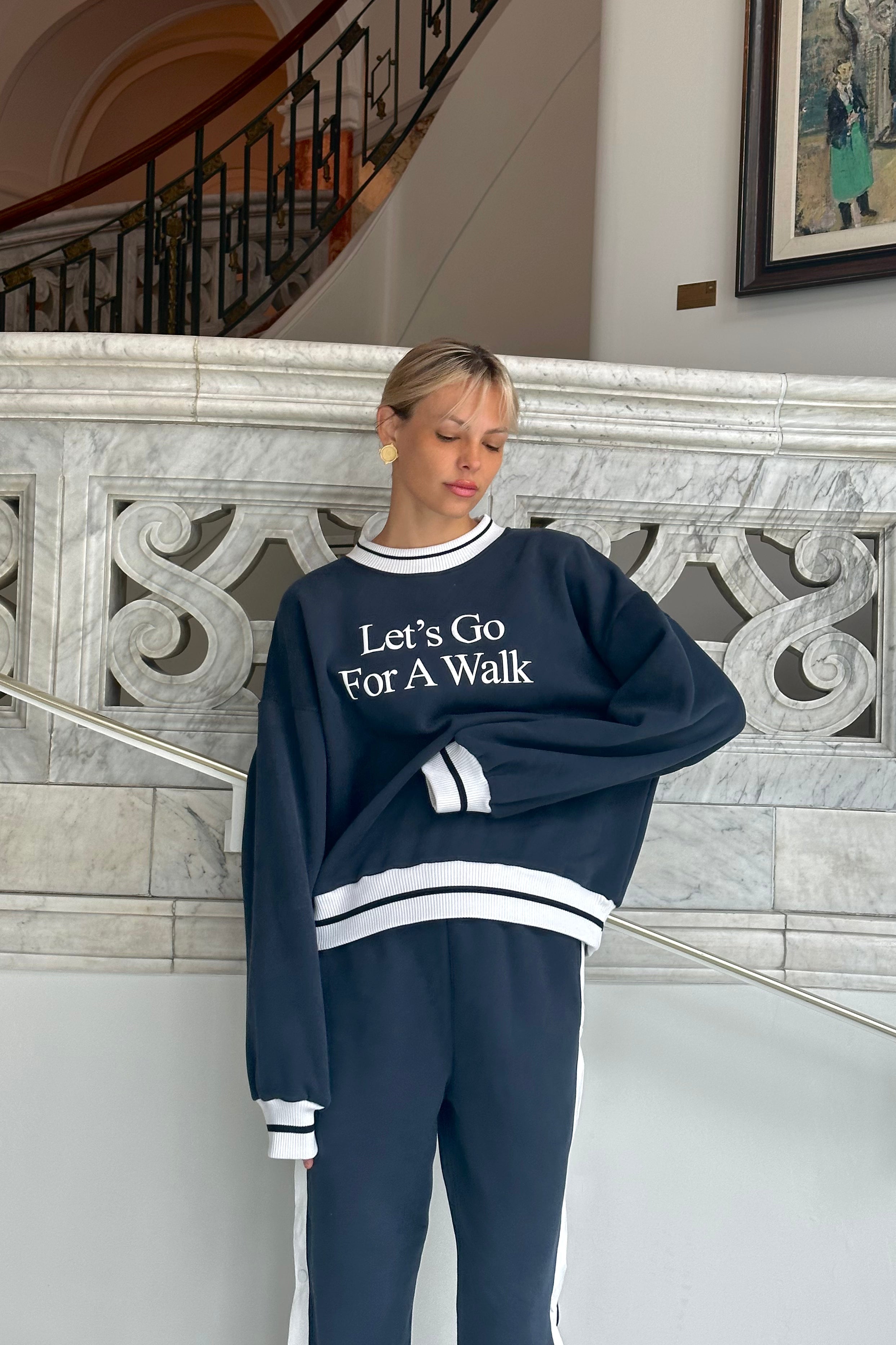 Let’s Go For A Walk Oversized Sweatshirt — Navy