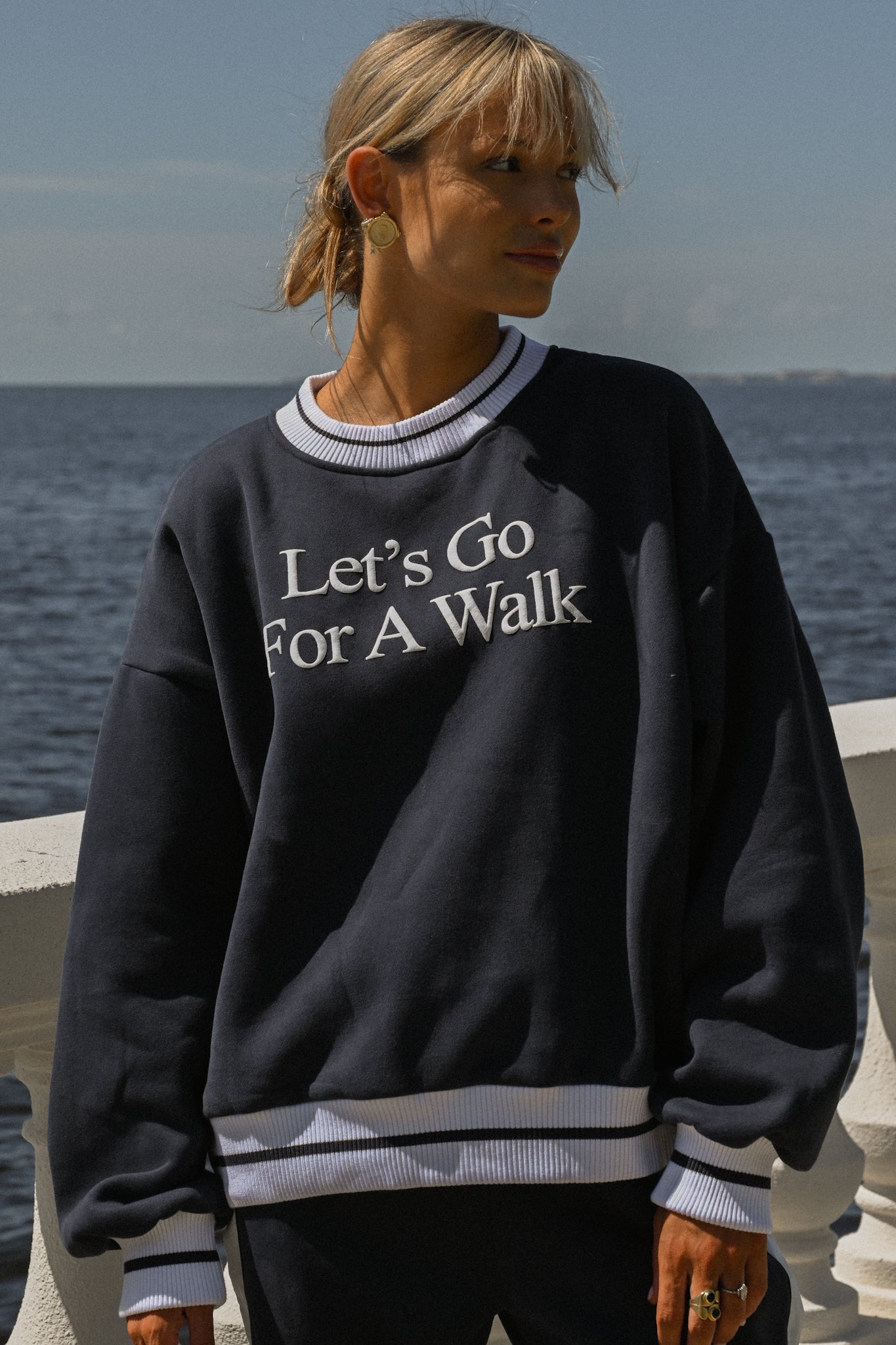 Let’s Go For A Walk Oversized Sweatshirt — Navy